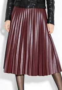 fashion S -10 XL Spring autumn fashion high quality PU pleated skirts long maxi leather skirt female vintage black skirt