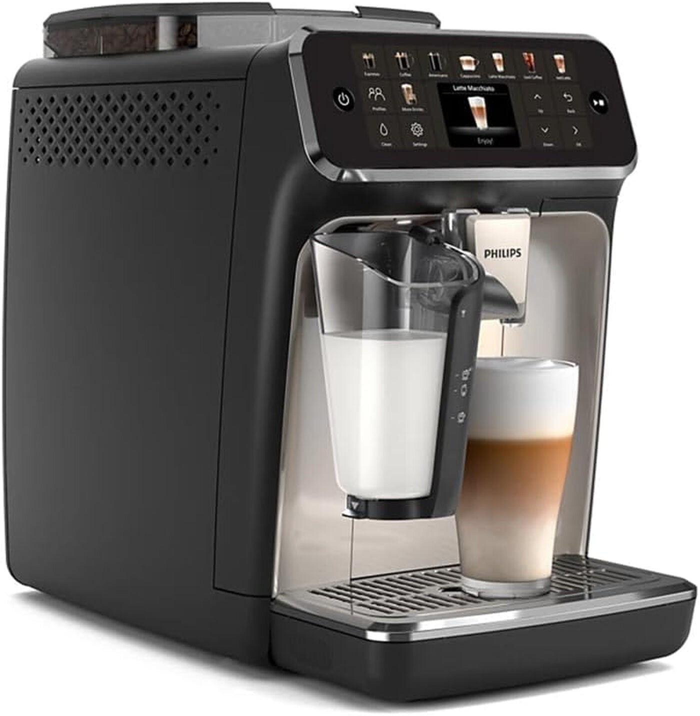 Kaffeevollautomat EP5547/90 5500 Series Schwarz/Verchromt - 20 Kaffeespezialitäten, LatteGo-Milchsystem, SilentBrew Technologie, 15Bar 1,8L 275G