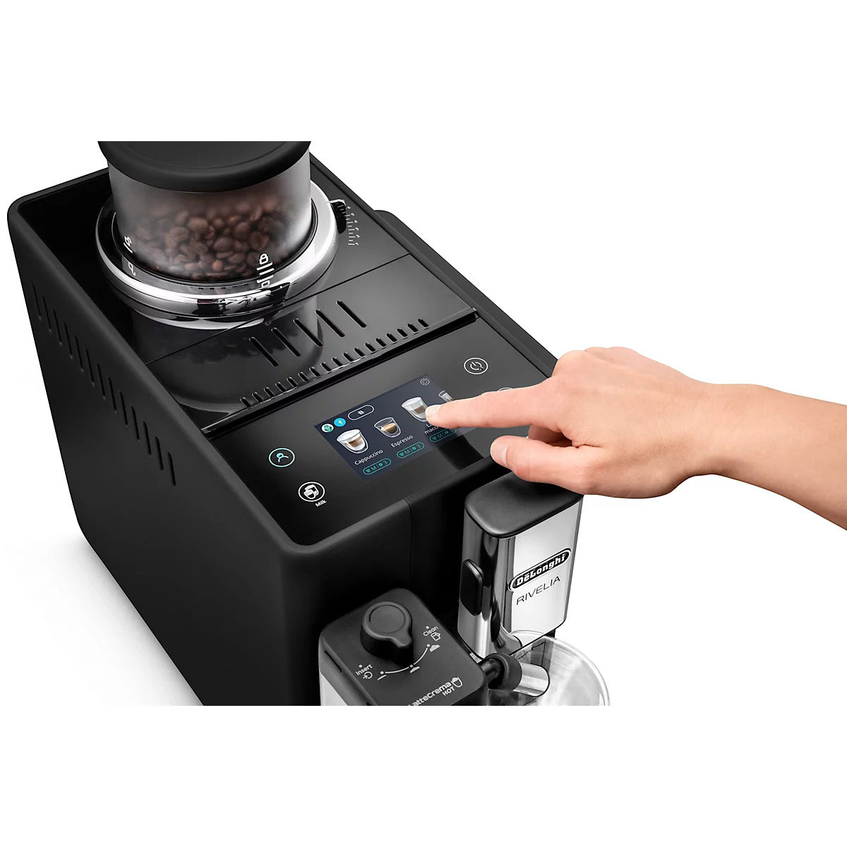Kaffeevollautomat Rivelia EXAM440.55 B -  mit LatteCrema Milchsystem, 13 Kaffeespezialitäten, austauschbare Bohnenbehälter, KI-Kaffeeroutine, 4 Benutzerprofile, Extra-Shot-Funktion, 3,5" Touch-Display, Schwarz